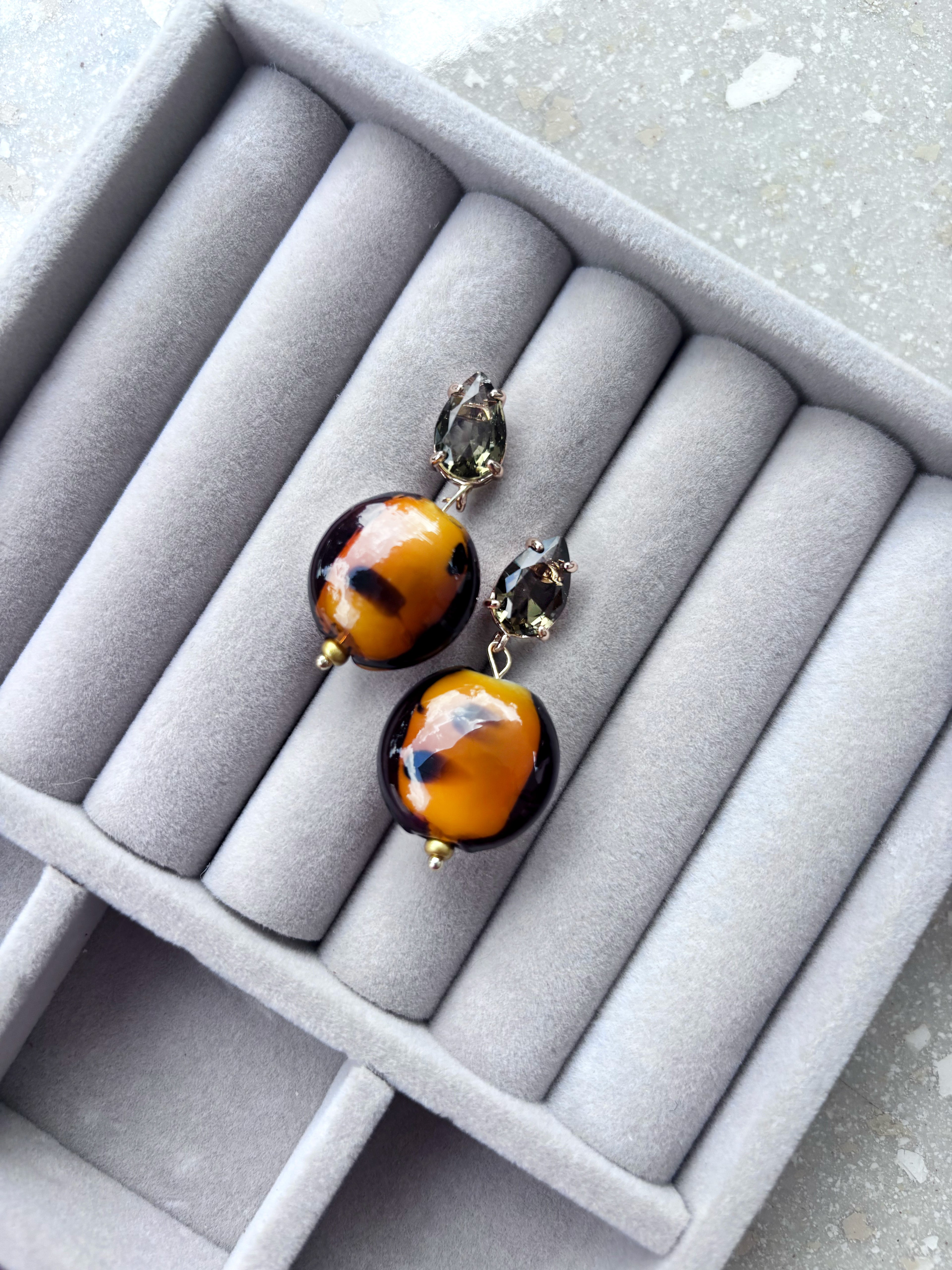 Tortoiseshell Glass Drop Earrings